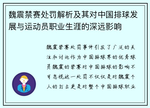 魏震禁赛处罚解析及其对中国排球发展与运动员职业生涯的深远影响