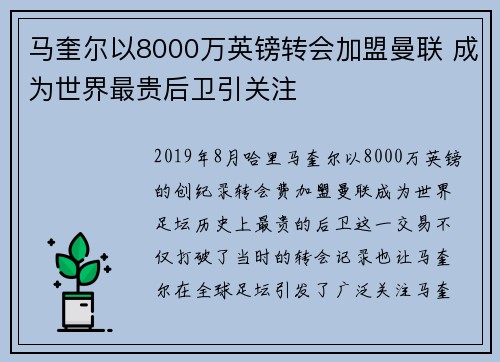 马奎尔以8000万英镑转会加盟曼联 成为世界最贵后卫引关注